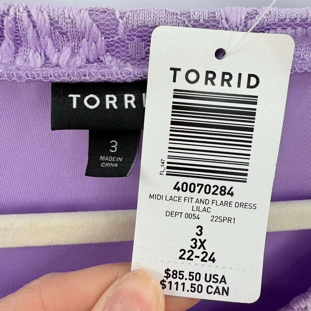 Torrid Lilac Purple Floral Lace Midi Fit and Flare Dress Pockets 3X 22-24 NEW - Picture 4 of 8